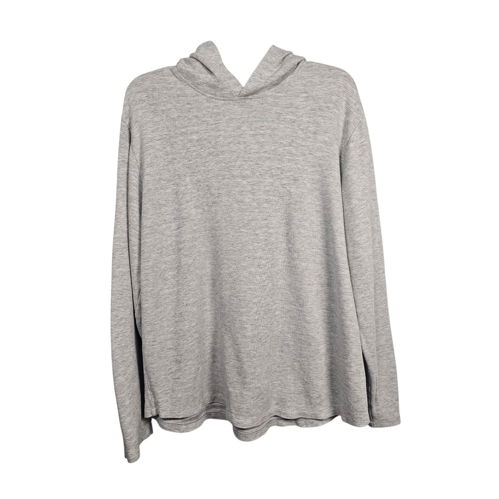 Vince Hoodie Double Knit Pullover Gray Coastal Interior Stripe Pullover Women XL